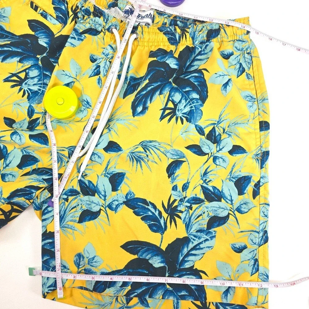 Trunks Surf & Swim Board Shorts Mens Medium Floral Print Elastic Waist No Lining